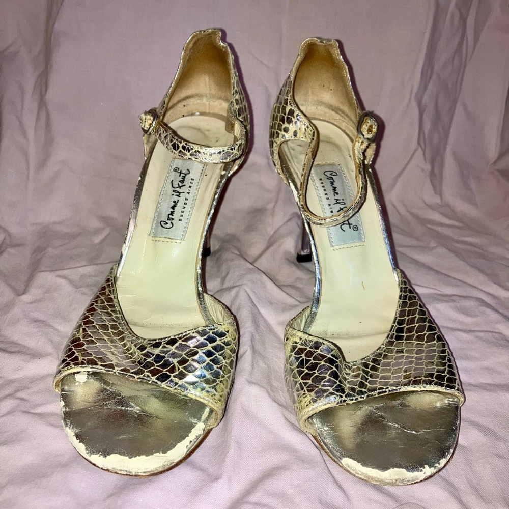Silver Comme il Faut Tango Shoes – 8cm Heel, Mirrored Heel, Leather